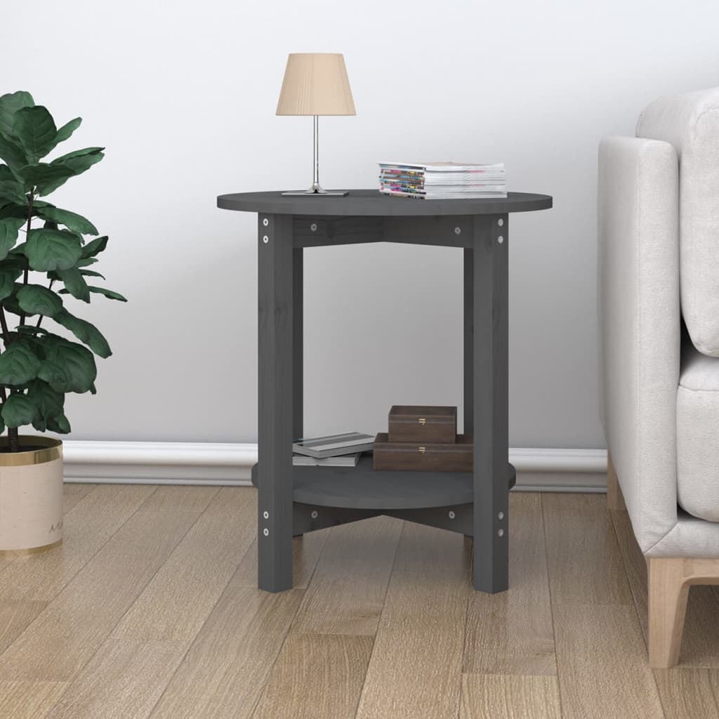 vidaXL Măsuță de cafea, gri, Ø 55x60 cm, lemn masiv de pin vidaXL Măsuță de cafea, gri, Ø 55x60 cm, lemn masiv de pin
