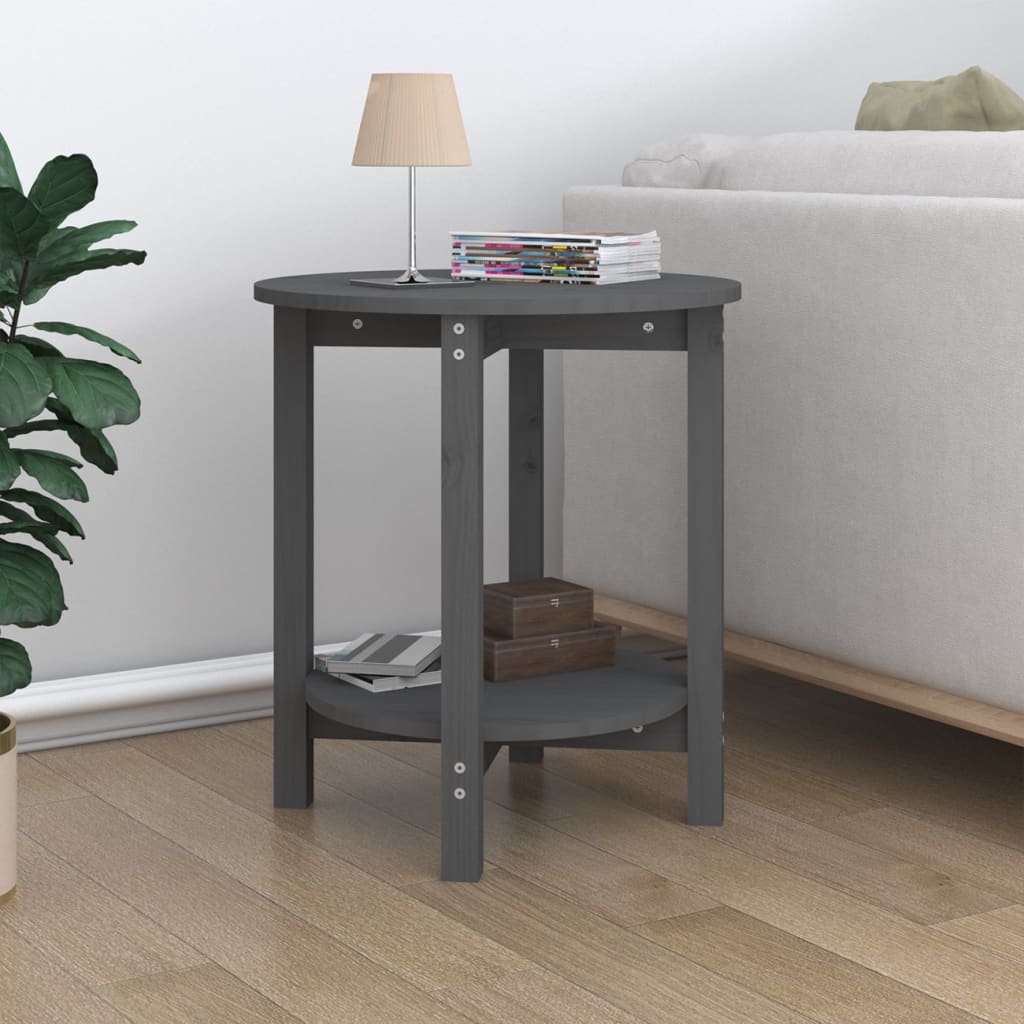 vidaXL Măsuță de cafea, gri, Ø 55x60 cm, lemn masiv de pin vidaXL Măsuță de cafea, gri, Ø 55x60 cm, lemn masiv de pin