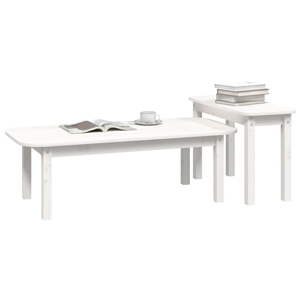 vidaXL Set măsuțe de cafea, 2 piese, alb, lemn masiv de pin vidaXL Set măsuțe de cafea, 2 piese, alb, lemn masiv de pin