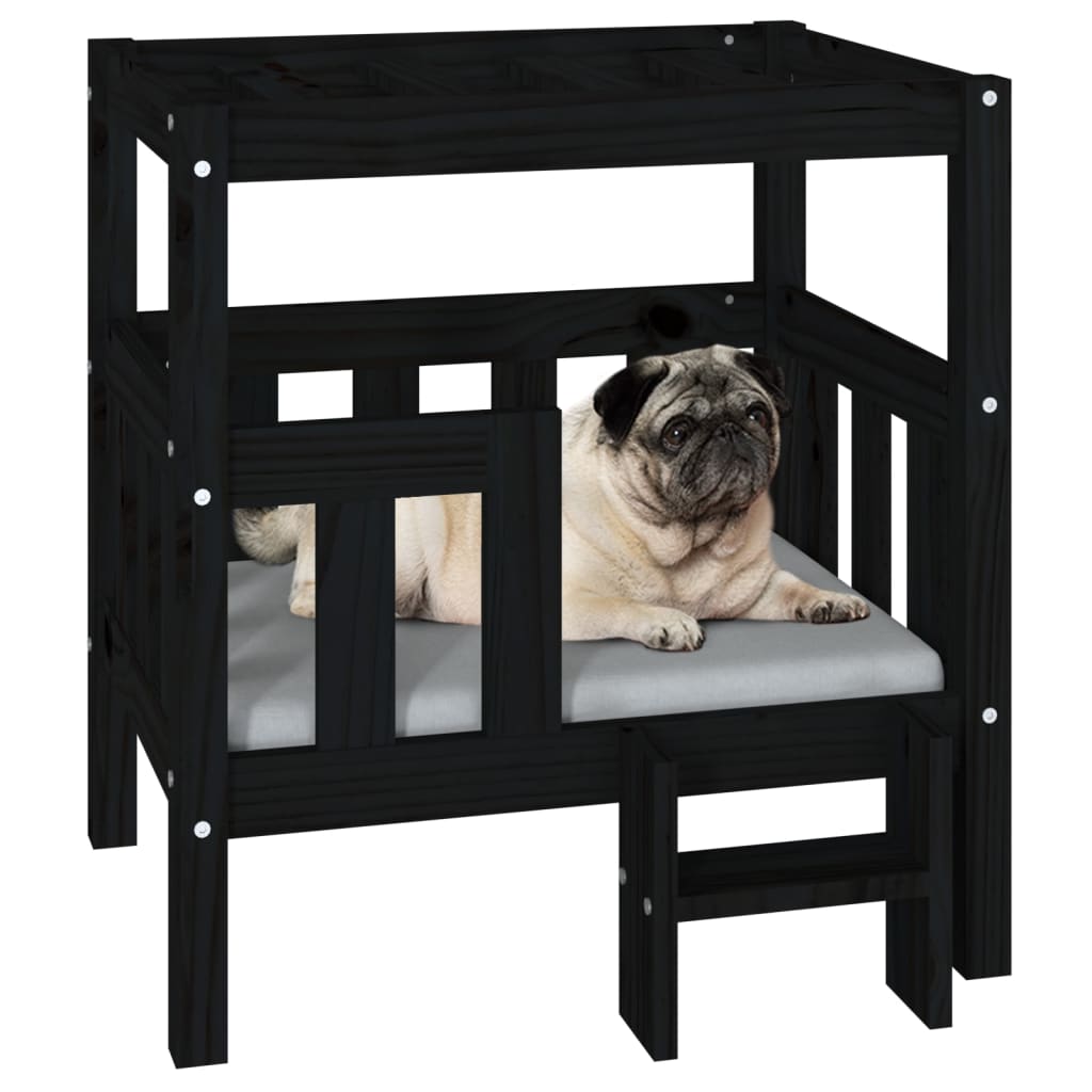 vidaXL Pat pentru câini, negru, 65,5x43x70 cm, lemn masiv de pin vidaXL Pat pentru câini, negru, 65,5x43x70 cm, lemn masiv de pin
