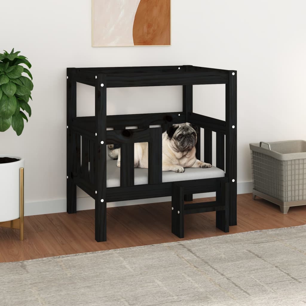 vidaXL Pat pentru câini, negru, 65,5x43x70 cm, lemn masiv de pin vidaXL Pat pentru câini, negru, 65,5x43x70 cm, lemn masiv de pin
