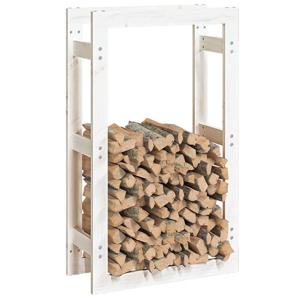 vidaXL Rastel pentru lemne de foc, alb, 60x25x100 cm, lemn masiv pin vidaXL Rastel pentru lemne de foc, alb, 60x25x100 cm, lemn masiv pin