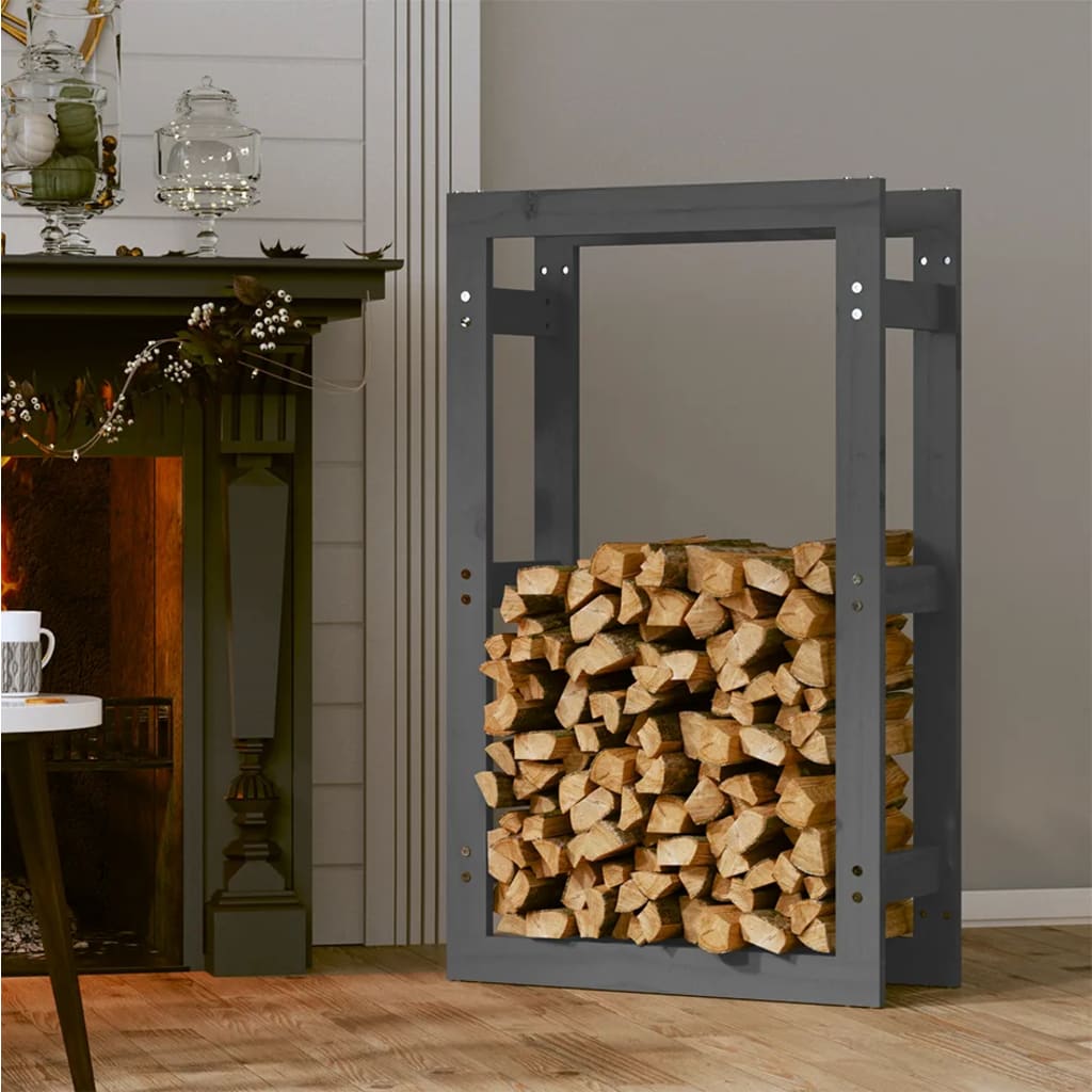 vidaXL Rastel pentru lemne de foc, gri, 60x25x100 cm, lemn masiv pin vidaXL Rastel pentru lemne de foc, gri, 60x25x100 cm, lemn masiv pin