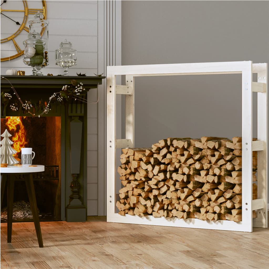 vidaXL Rastel pentru lemne de foc, alb, 100x25x100 cm, lemn masiv pin vidaXL Rastel pentru lemne de foc, alb, 100x25x100 cm, lemn masiv pin