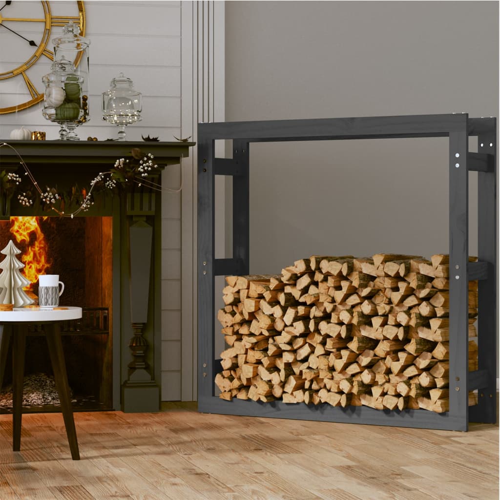 vidaXL Rastel pentru lemne de foc, gri, 100x25x100 cm, lemn masiv pin vidaXL Rastel pentru lemne de foc, gri, 100x25x100 cm, lemn masiv pin