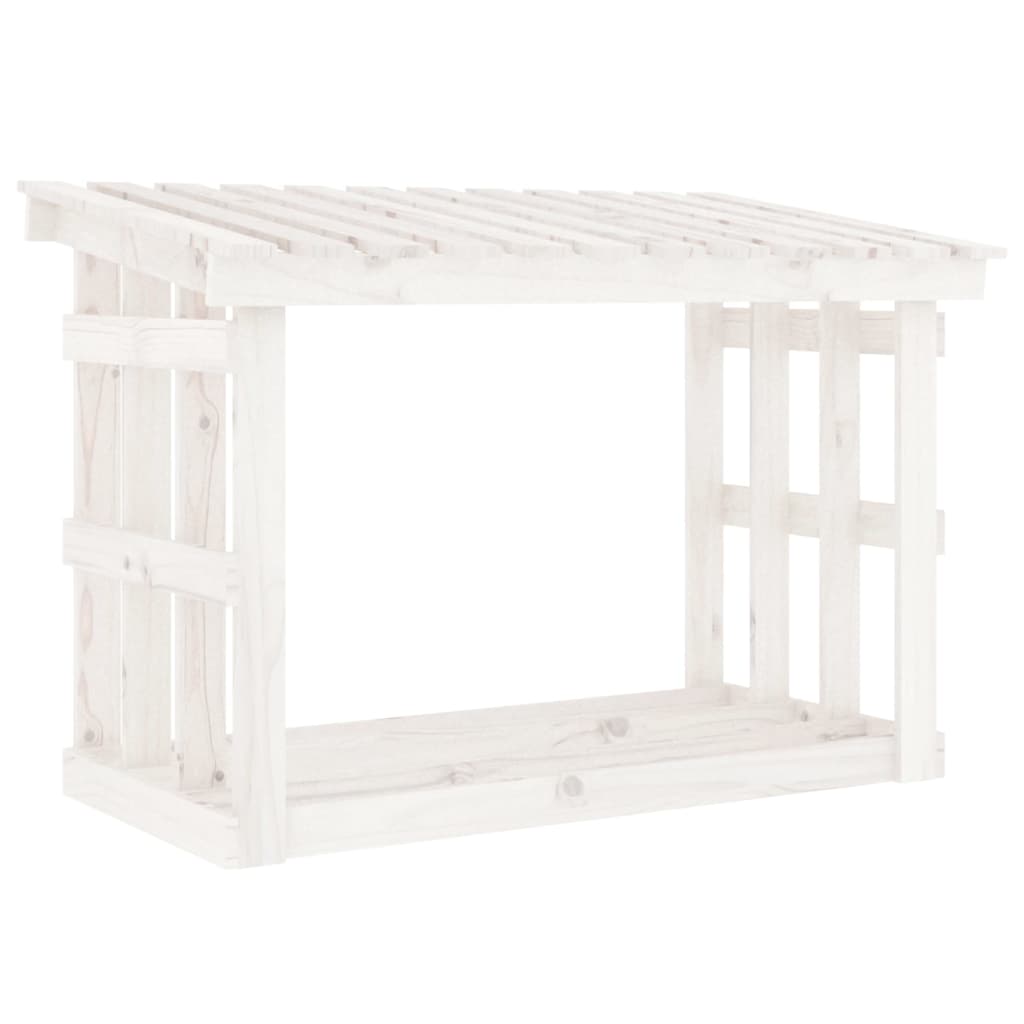 vidaXL Rastel pentru lemne de foc, alb, 108x64,5x77 cm, lemn masiv pin vidaXL Rastel pentru lemne de foc, alb, 108x64,5x77 cm, lemn masiv pin