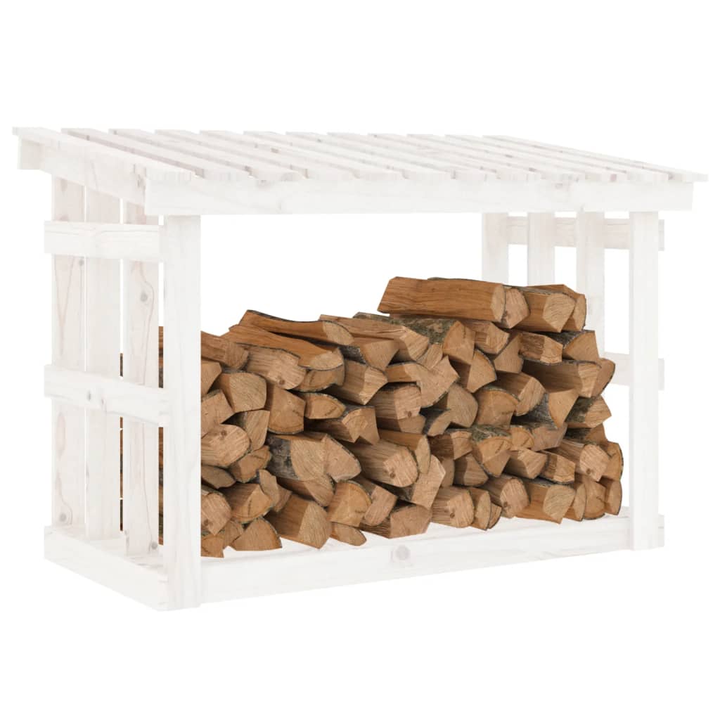 vidaXL Rastel pentru lemne de foc, alb, 108x64,5x77 cm, lemn masiv pin vidaXL Rastel pentru lemne de foc, alb, 108x64,5x77 cm, lemn masiv pin