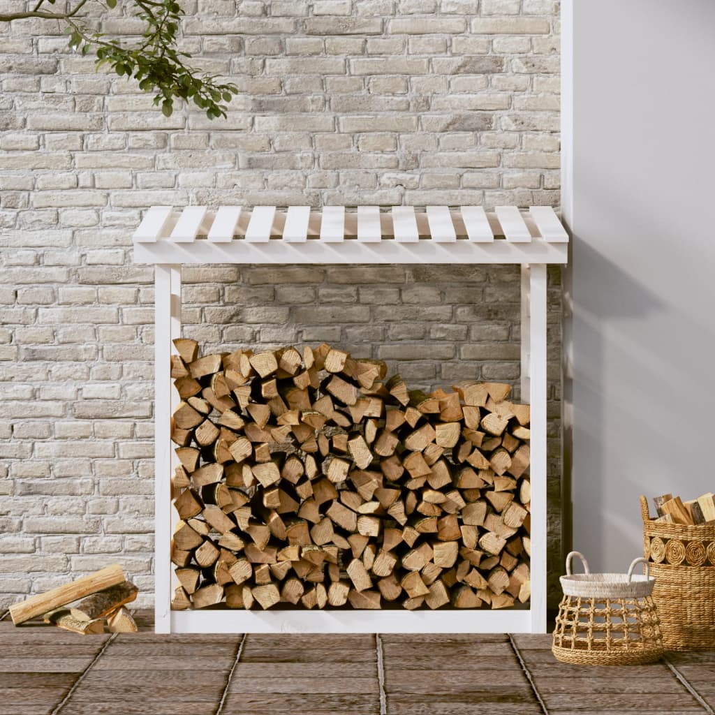 vidaXL Rastel pentru lemne de foc, alb, 108x64,5x110cm, lemn masiv pin vidaXL Rastel pentru lemne de foc, alb, 108x64,5x110cm, lemn masiv pin