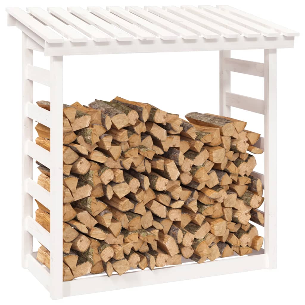 vidaXL Rastel pentru lemne de foc, alb, 108x64,5x110cm, lemn masiv pin vidaXL Rastel pentru lemne de foc, alb, 108x64,5x110cm, lemn masiv pin