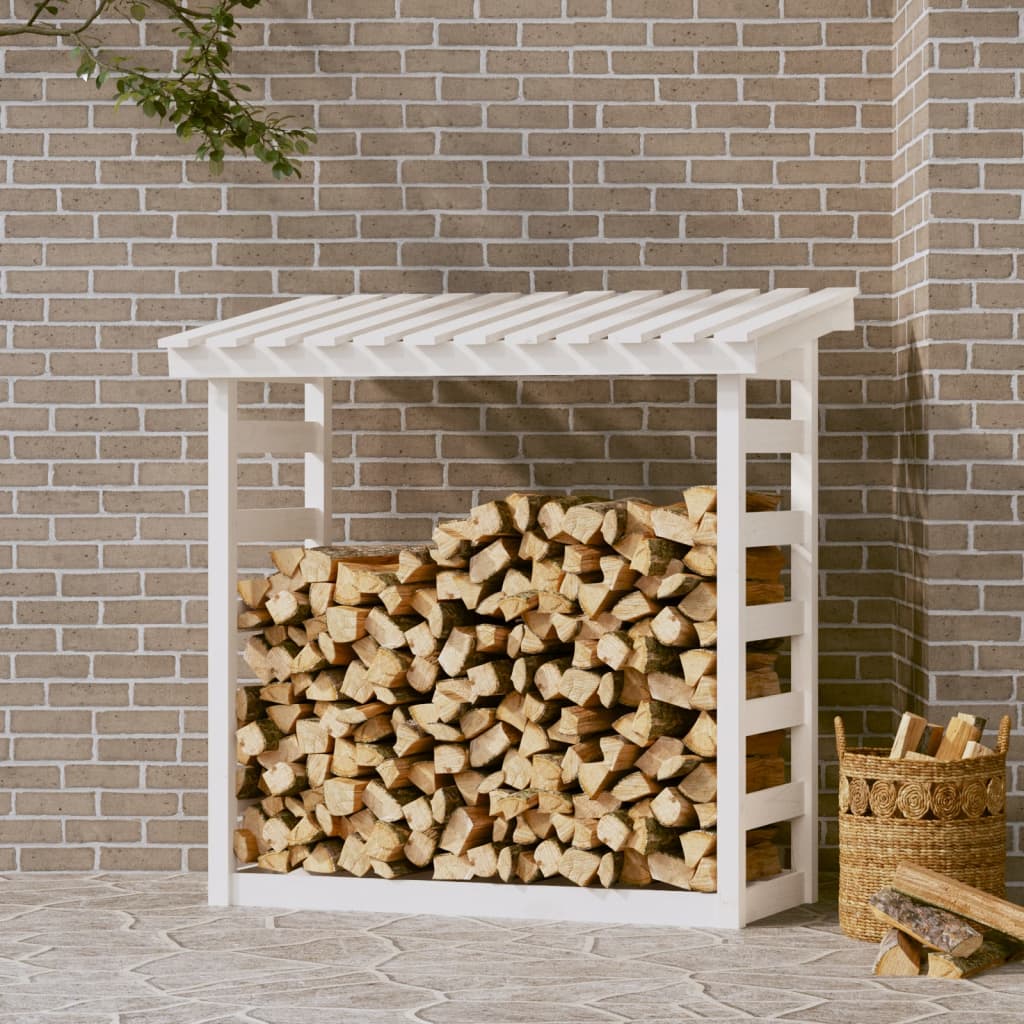 vidaXL Rastel pentru lemne de foc, alb, 108x64,5x110cm, lemn masiv pin vidaXL Rastel pentru lemne de foc, alb, 108x64,5x110cm, lemn masiv pin