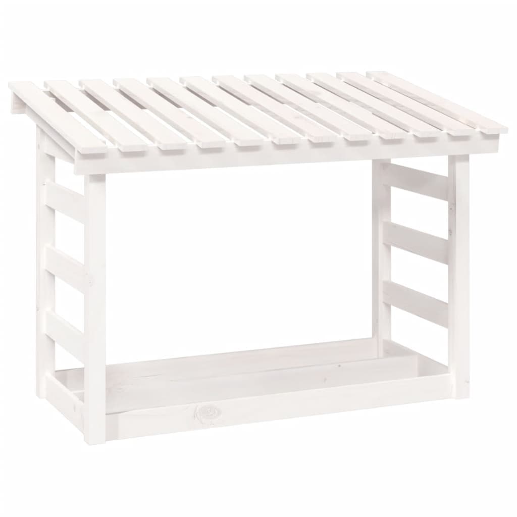 vidaXL Rastel pentru lemne de foc, alb, 108x64,5x78 cm, lemn masiv pin vidaXL Rastel pentru lemne de foc, alb, 108x64,5x78 cm, lemn masiv pin
