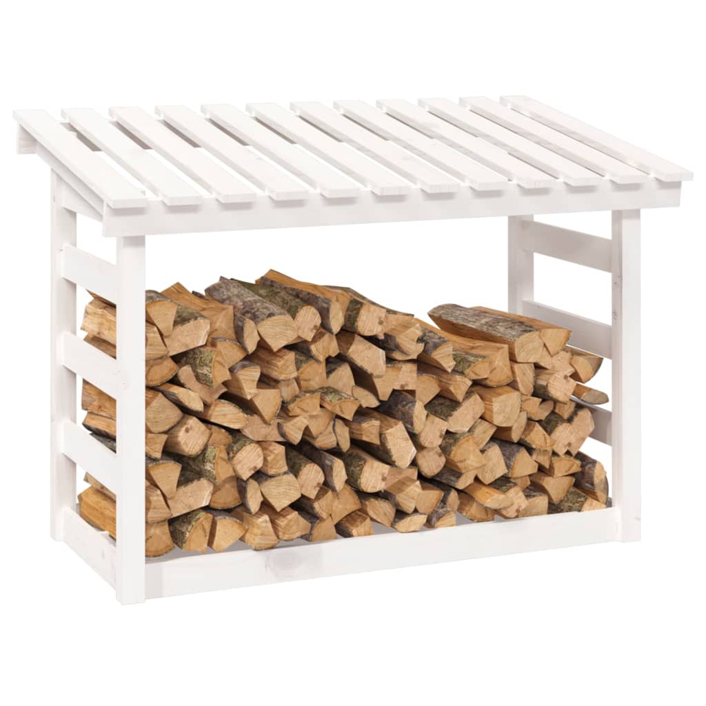 vidaXL Rastel pentru lemne de foc, alb, 108x64,5x78 cm, lemn masiv pin vidaXL Rastel pentru lemne de foc, alb, 108x64,5x78 cm, lemn masiv pin