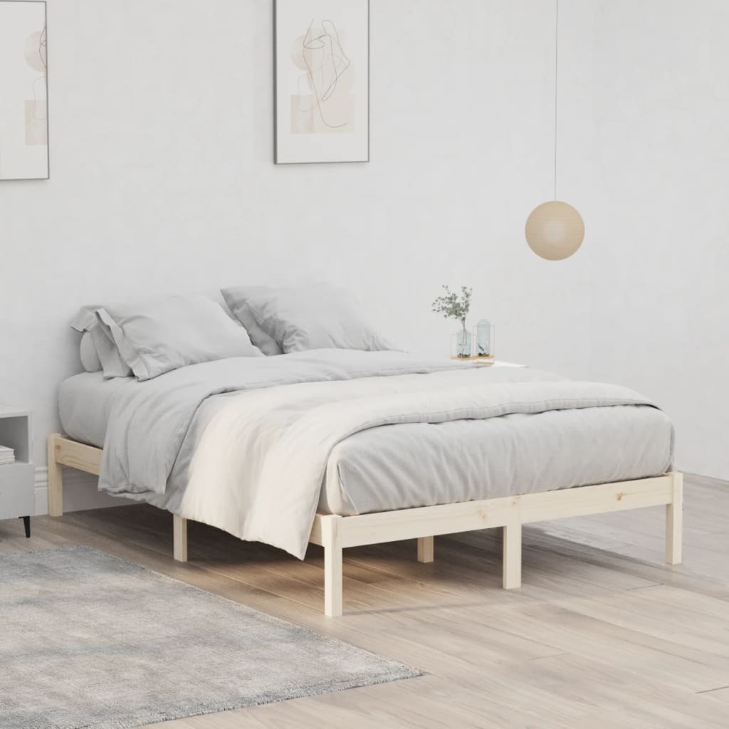 vidaXL Cadru de pat fără saltea, 137x190 cm, lemn masiv pin complet vidaXL Cadru de pat fără saltea, 137x190 cm, lemn masiv pin complet