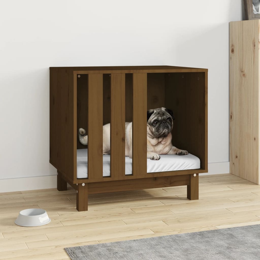 vidaXL Casă pentru câini, maro miere, 60x45x57 cm, lemn masiv de pin vidaXL Casă pentru câini, maro miere, 60x45x57 cm, lemn masiv de pin