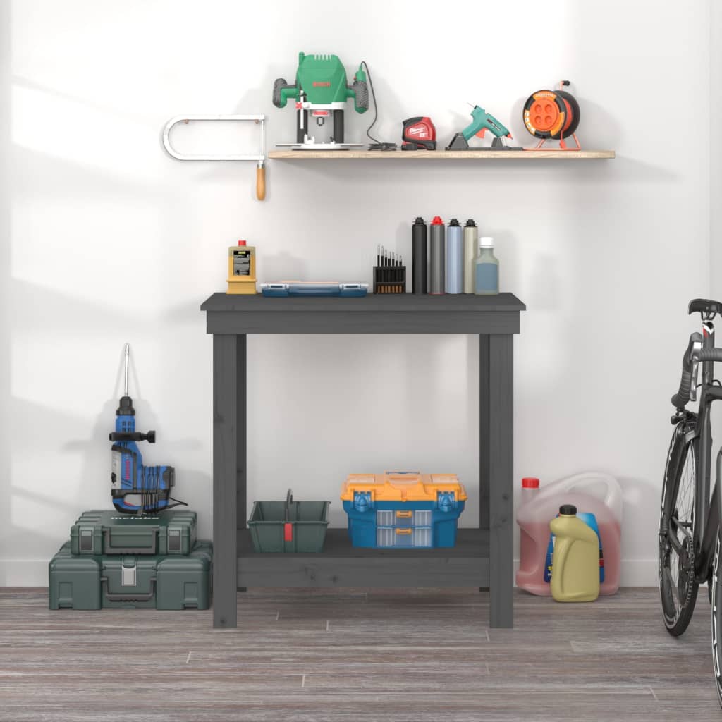 vidaXL Banc de lucru, gri, 80x50x80 cm, lemn masiv pin vidaXL Banc de lucru, gri, 80x50x80 cm, lemn masiv pin