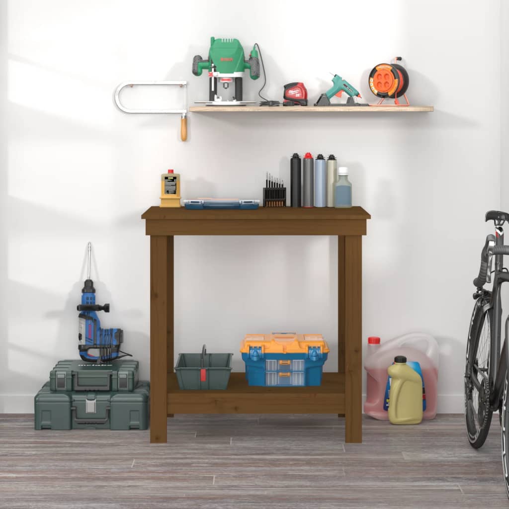 vidaXL Banc de lucru, maro miere, 80x50x80 cm, lemn masiv pin vidaXL Banc de lucru, maro miere, 80x50x80 cm, lemn masiv pin