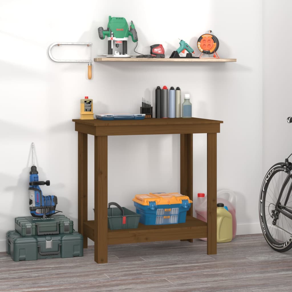 vidaXL Banc de lucru, maro miere, 80x50x80 cm, lemn masiv pin vidaXL Banc de lucru, maro miere, 80x50x80 cm, lemn masiv pin