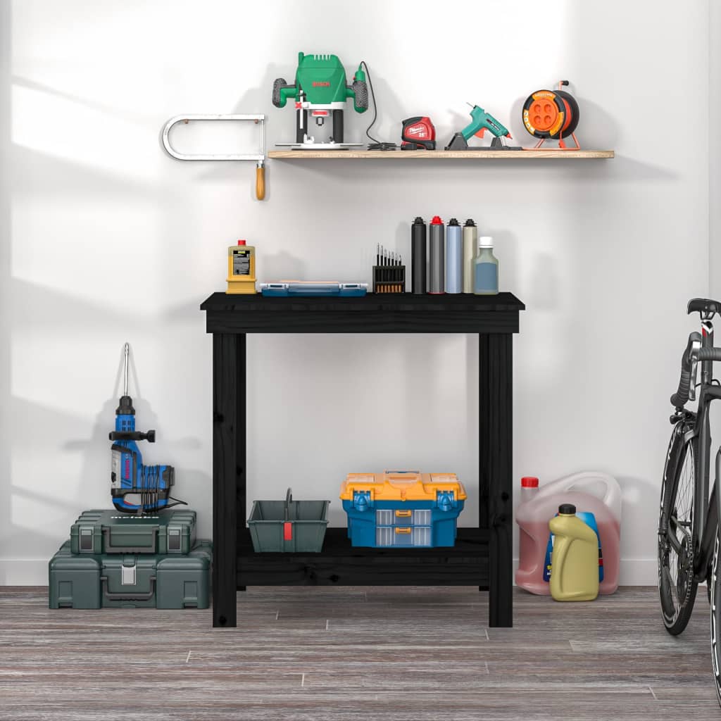 vidaXL Banc de lucru, negru, 80x50x80 cm, lemn masiv pin vidaXL Banc de lucru, negru, 80x50x80 cm, lemn masiv pin
