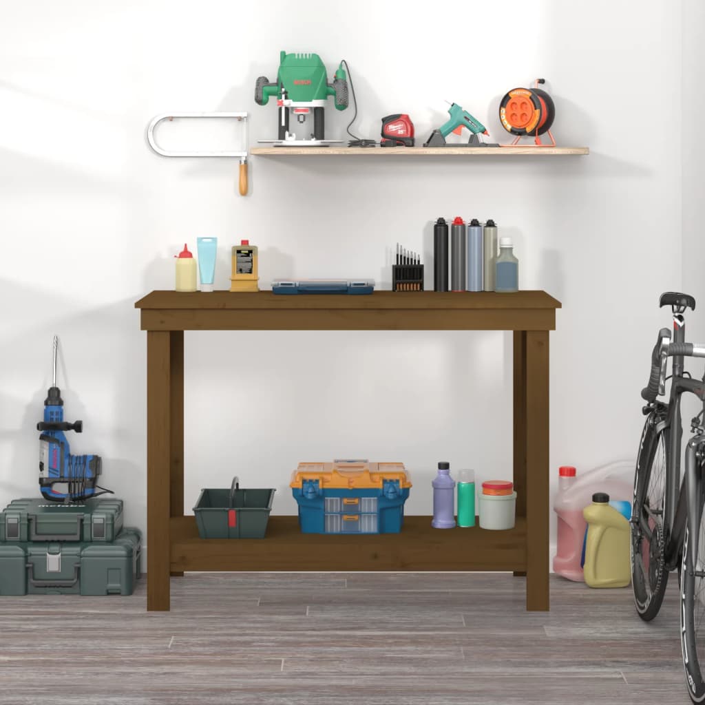 vidaXL Banc de lucru, maro miere, 110x50x80 cm, lemn masiv pin vidaXL Banc de lucru, maro miere, 110x50x80 cm, lemn masiv pin