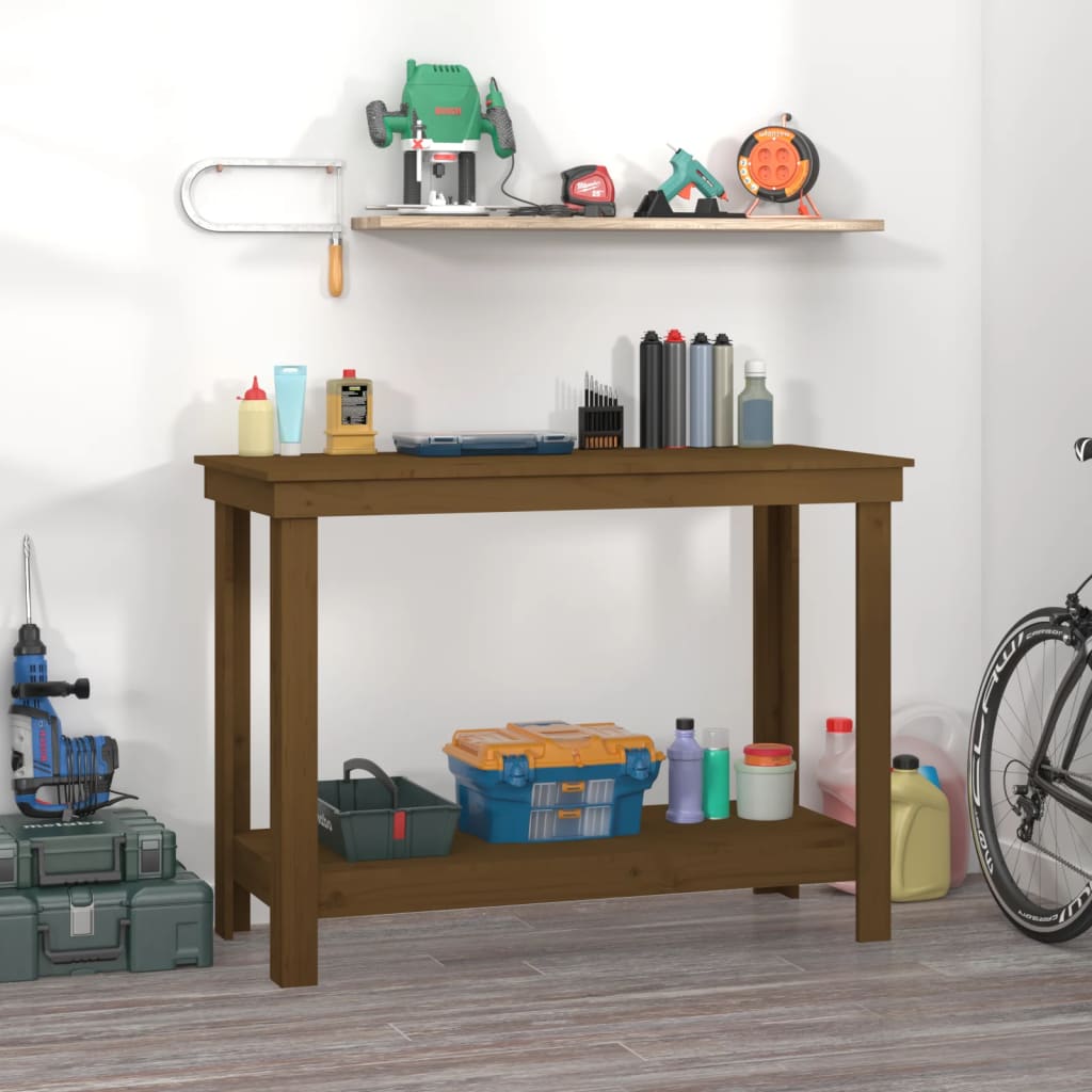 vidaXL Banc de lucru, maro miere, 110x50x80 cm, lemn masiv pin vidaXL Banc de lucru, maro miere, 110x50x80 cm, lemn masiv pin