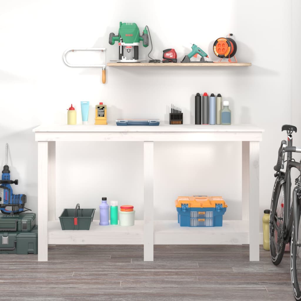 vidaXL Banc de lucru, alb, 140x50x80 cm, lemn masiv pin vidaXL Banc de lucru, alb, 140x50x80 cm, lemn masiv pin
