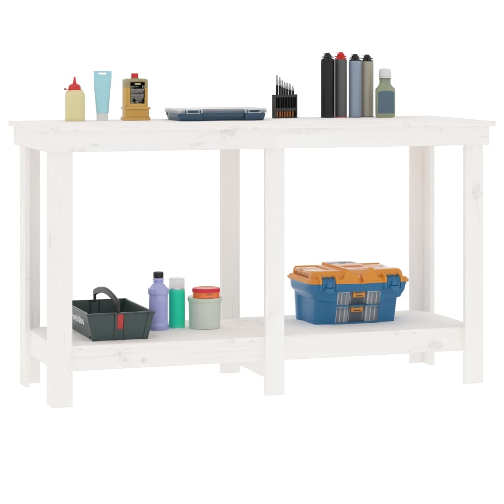 vidaXL Banc de lucru, alb, 140x50x80 cm, lemn masiv pin vidaXL Banc de lucru, alb, 140x50x80 cm, lemn masiv pin