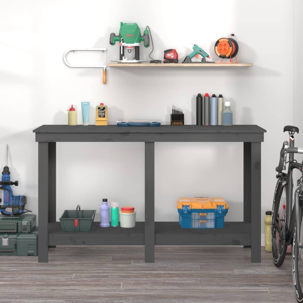 vidaXL Banc de lucru, gri, 140x50x80 cm, lemn masiv pin vidaXL Banc de lucru, gri, 140x50x80 cm, lemn masiv pin
