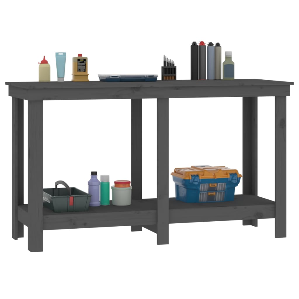 vidaXL Banc de lucru, gri, 140x50x80 cm, lemn masiv pin vidaXL Banc de lucru, gri, 140x50x80 cm, lemn masiv pin