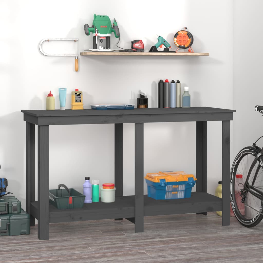 vidaXL Banc de lucru, gri, 140x50x80 cm, lemn masiv pin vidaXL Banc de lucru, gri, 140x50x80 cm, lemn masiv pin