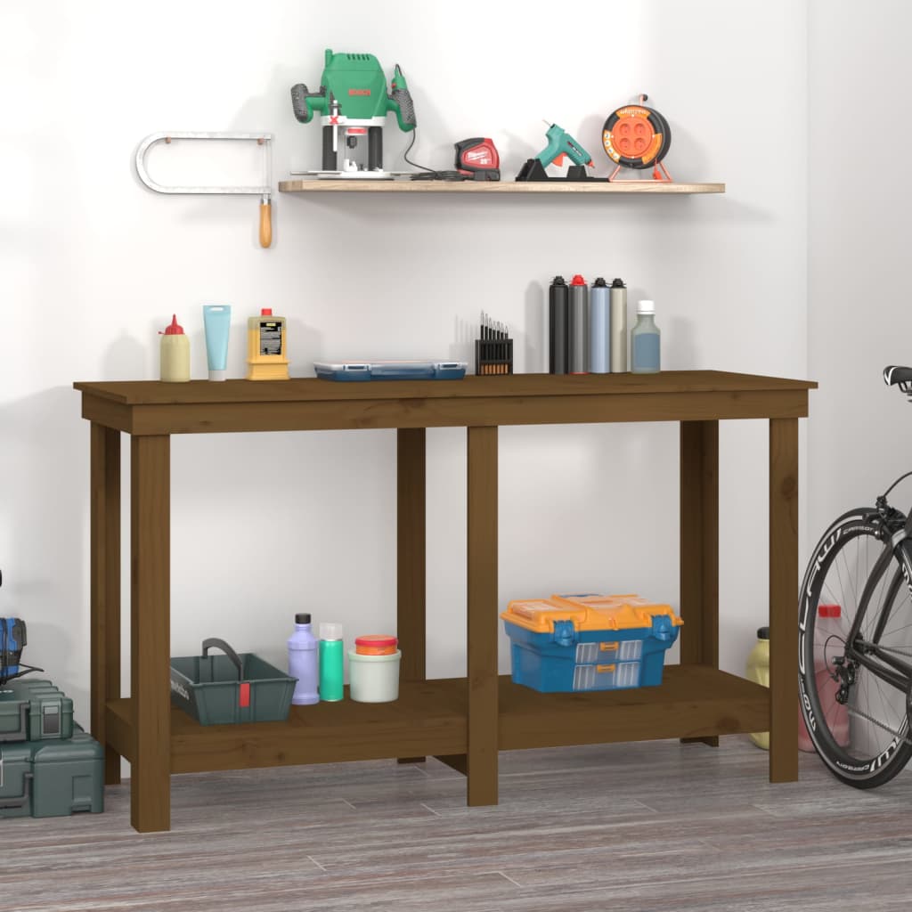 vidaXL Banc de lucru, maro miere, 140x50x80 cm, lemn masiv pin vidaXL Banc de lucru, maro miere, 140x50x80 cm, lemn masiv pin