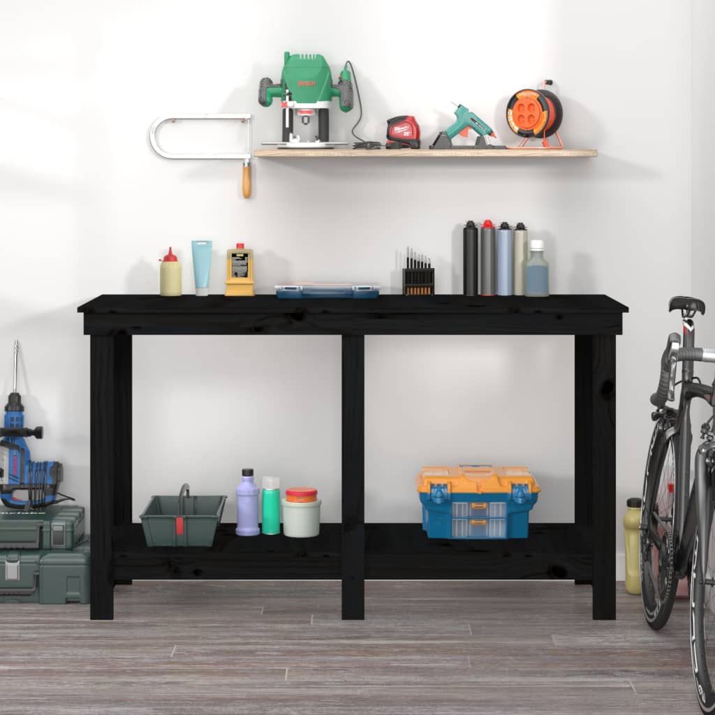 vidaXL Banc de lucru, negru, 140x50x80 cm, lemn masiv pin vidaXL Banc de lucru, negru, 140x50x80 cm, lemn masiv pin