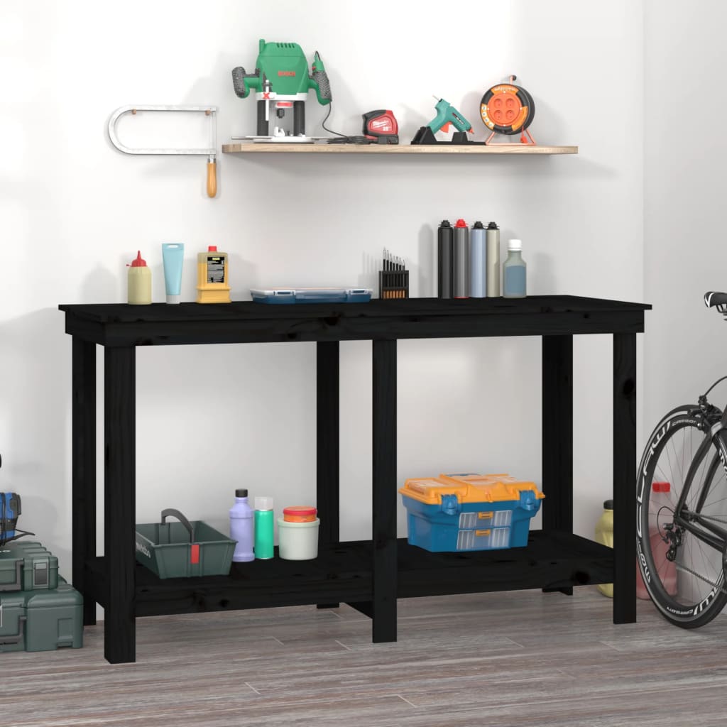 vidaXL Banc de lucru, negru, 140x50x80 cm, lemn masiv pin vidaXL Banc de lucru, negru, 140x50x80 cm, lemn masiv pin
