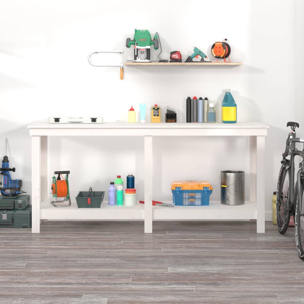 vidaXL Banc de lucru, alb, 180x50x80 cm, lemn masiv pin vidaXL Banc de lucru, alb, 180x50x80 cm, lemn masiv pin