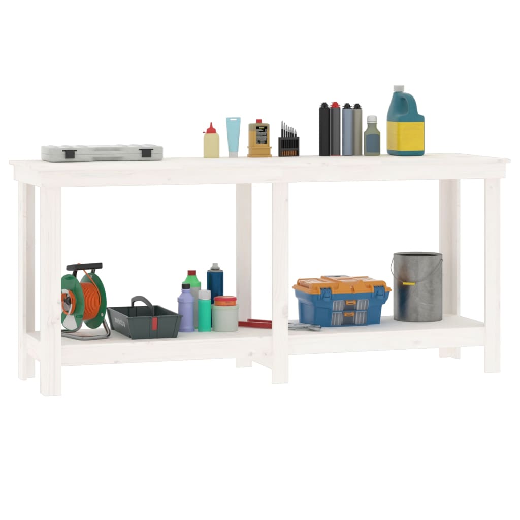 vidaXL Banc de lucru, alb, 180x50x80 cm, lemn masiv pin vidaXL Banc de lucru, alb, 180x50x80 cm, lemn masiv pin