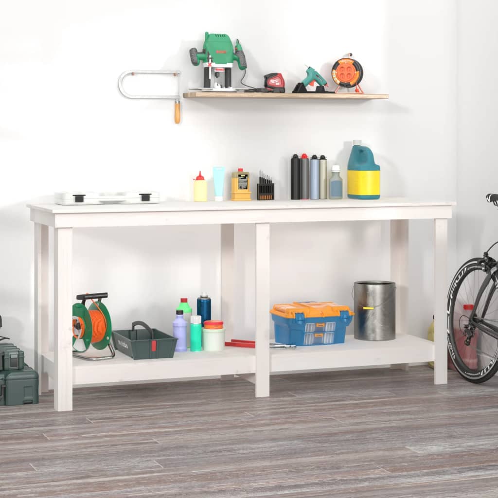 vidaXL Banc de lucru, alb, 180x50x80 cm, lemn masiv pin vidaXL Banc de lucru, alb, 180x50x80 cm, lemn masiv pin