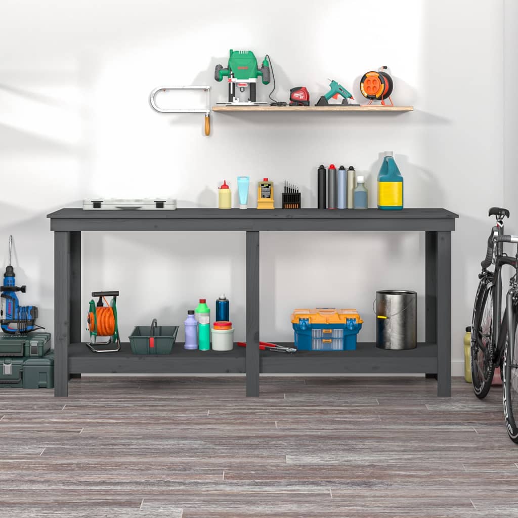 vidaXL Banc de lucru, gri, 180x50x80 cm, lemn masiv pin vidaXL Banc de lucru, gri, 180x50x80 cm, lemn masiv pin