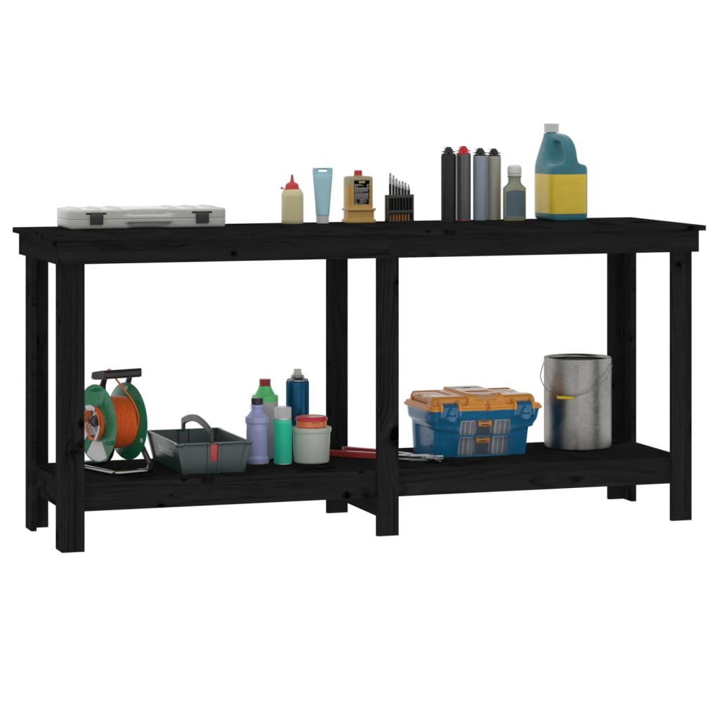 vidaXL Banc de lucru, negru, 180x50x80 cm, lemn masiv pin vidaXL Banc de lucru, negru, 180x50x80 cm, lemn masiv pin