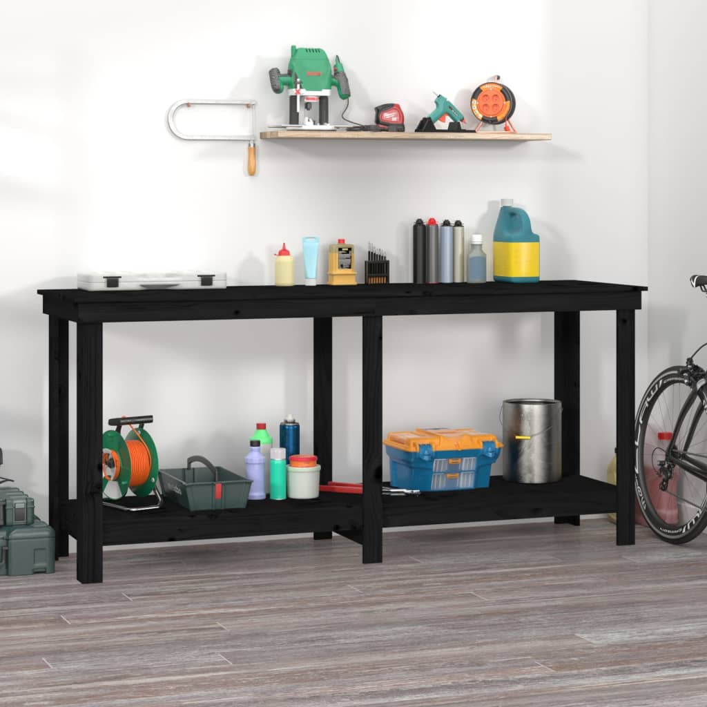 vidaXL Banc de lucru, negru, 180x50x80 cm, lemn masiv pin vidaXL Banc de lucru, negru, 180x50x80 cm, lemn masiv pin