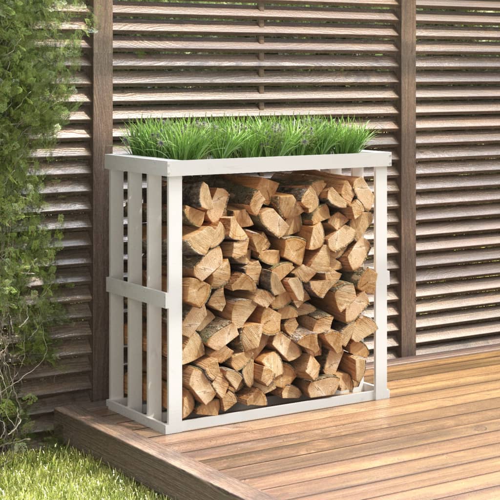 vidaXL Suport bușteni de exterior, alb, 108x52x106 cm, lemn masiv pin vidaXL Suport bușteni de exterior, alb, 108x52x106 cm, lemn masiv pin