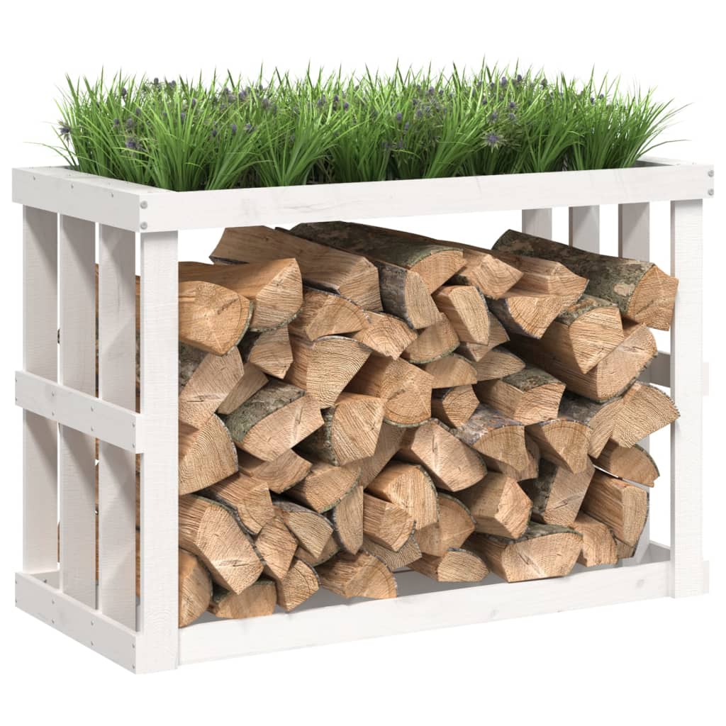 vidaXL Suport bușteni de exterior, alb, 108x52x74 cm, lemn masiv pin vidaXL Suport bușteni de exterior, alb, 108x52x74 cm, lemn masiv pin