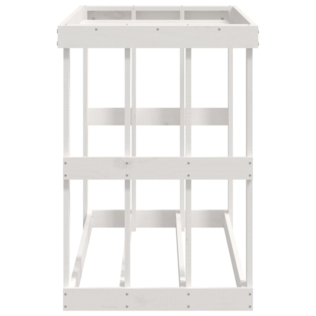 vidaXL Suport bușteni de exterior, alb, 108x52x74 cm, lemn masiv pin vidaXL Suport bușteni de exterior, alb, 108x52x74 cm, lemn masiv pin