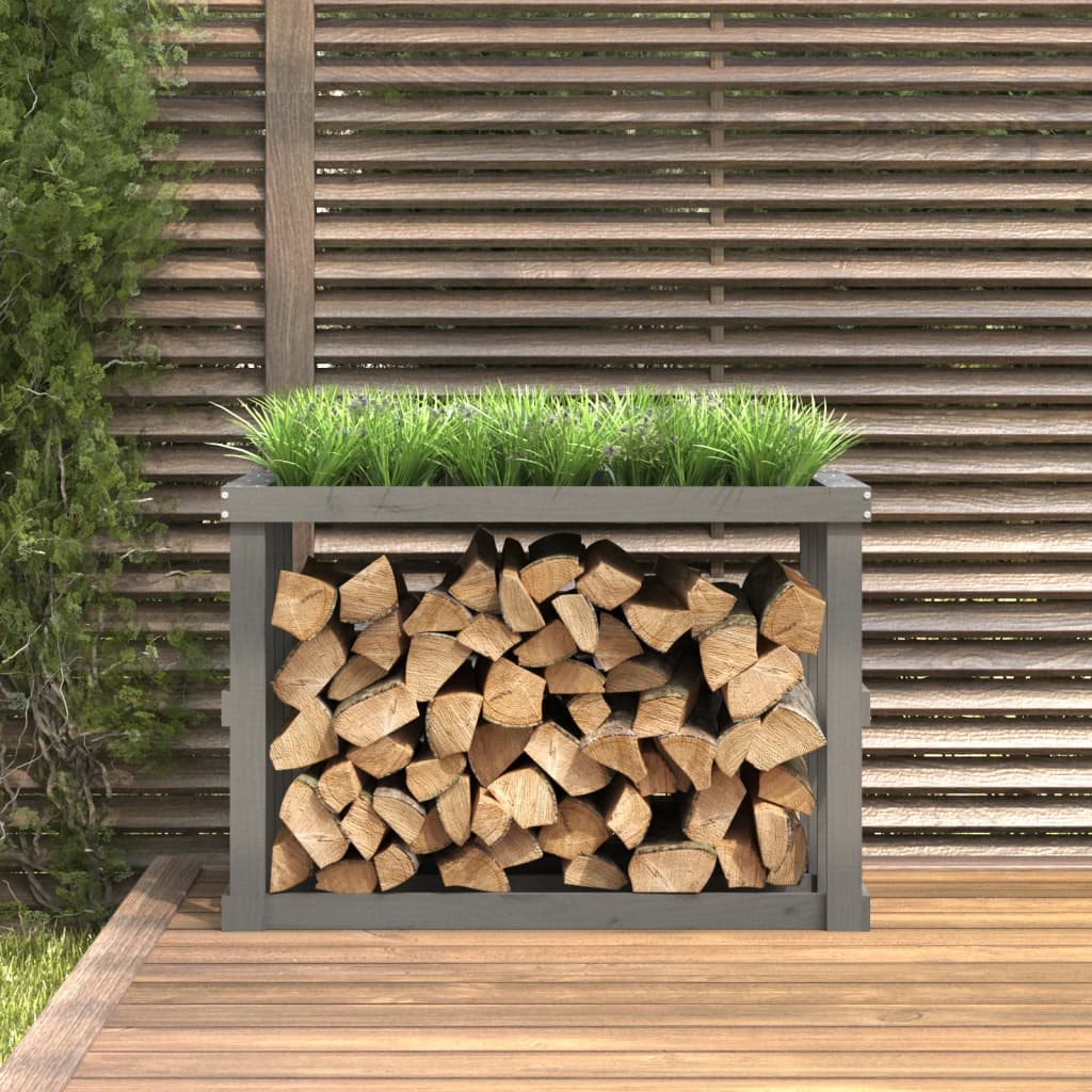 vidaXL Suport bușteni de exterior, gri, 108x52x74 cm, lemn masiv pin vidaXL Suport bușteni de exterior, gri, 108x52x74 cm, lemn masiv pin