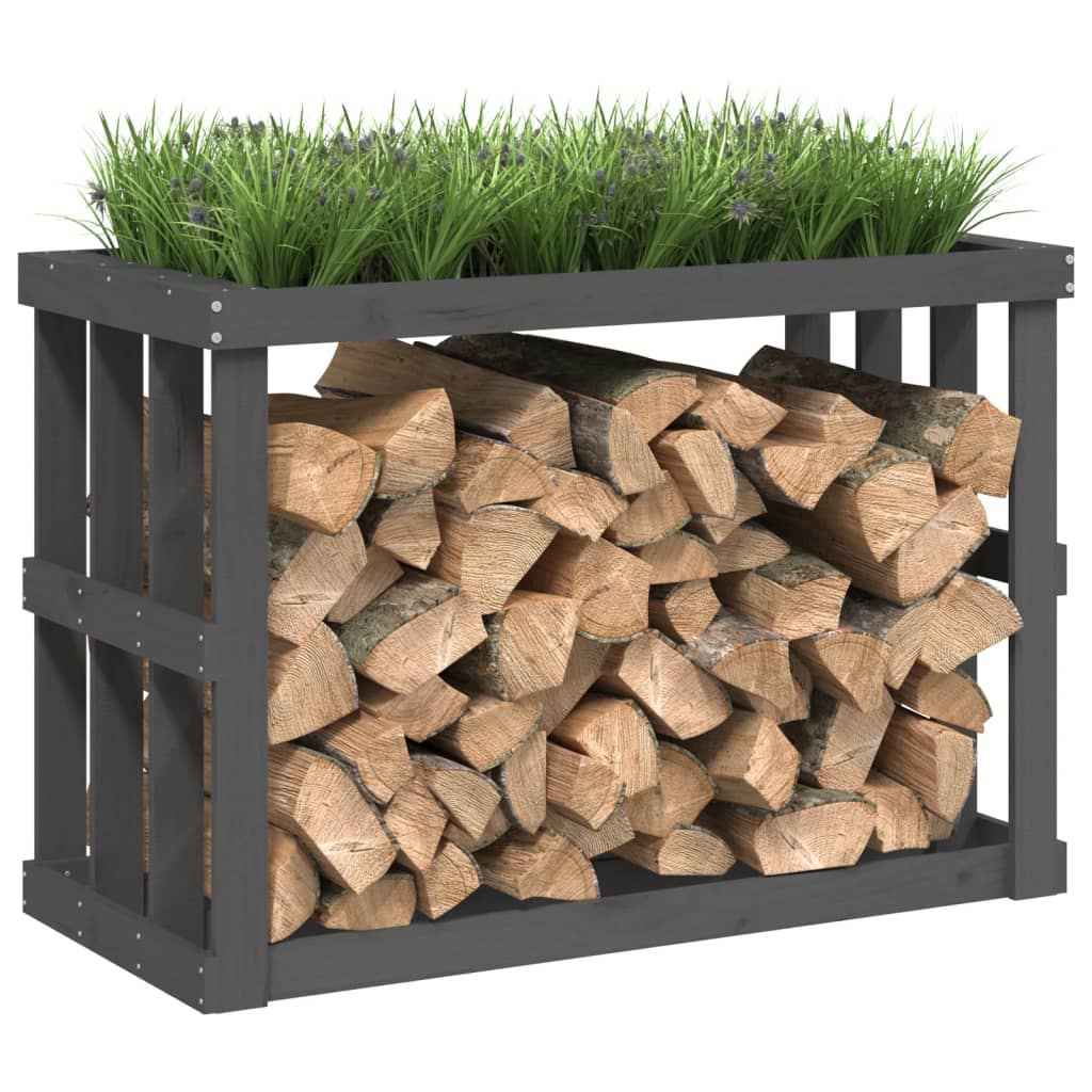 vidaXL Suport bușteni de exterior, gri, 108x52x74 cm, lemn masiv pin vidaXL Suport bușteni de exterior, gri, 108x52x74 cm, lemn masiv pin