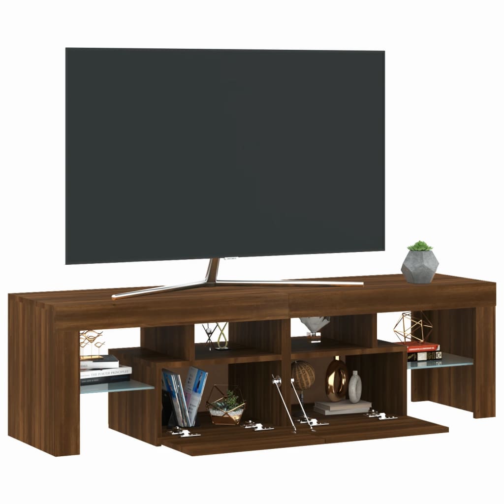 vidaXL Comodă TV cu lumini LED, stejar maro, 140x36,5x40 cm