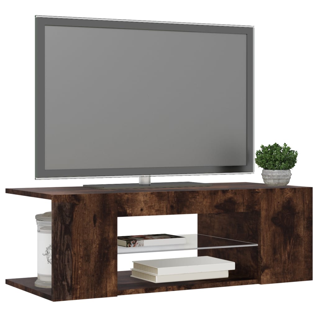 vidaXL Comodă TV cu lumini LED, stejar fumuriu, 90x39x30 cm
