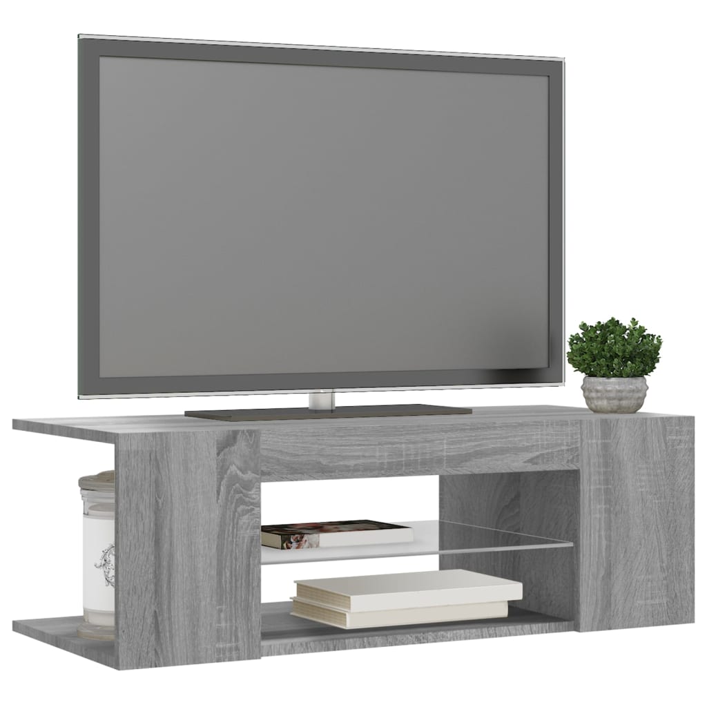 vidaXL Comodă TV cu lumini LED, gri sonoma, 90x39x30 cm vidaXL Comodă TV cu lumini LED, gri sonoma, 90x39x30 cm