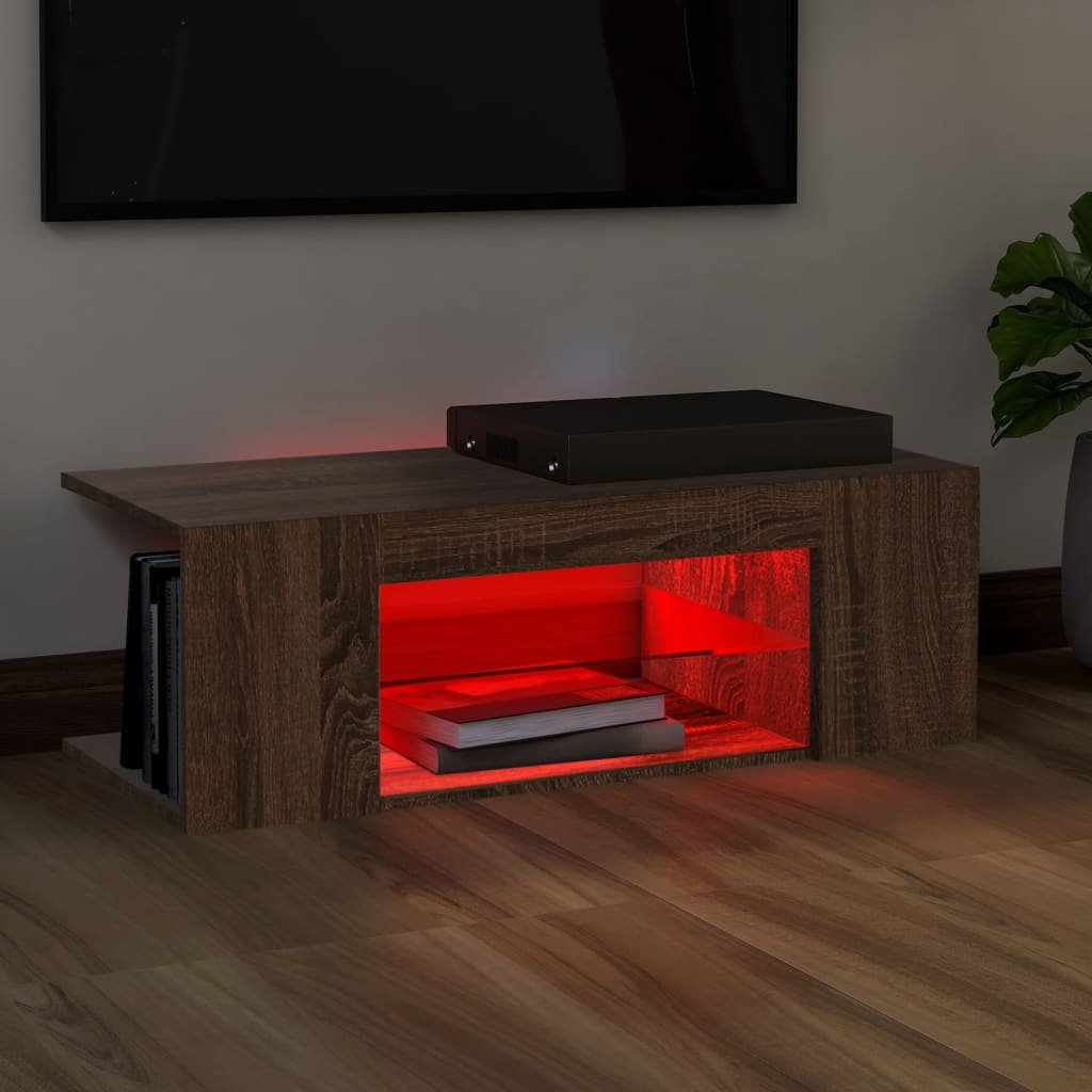 vidaXL Comodă TV cu lumini LED, stejar maro, 90x39x30 cm
