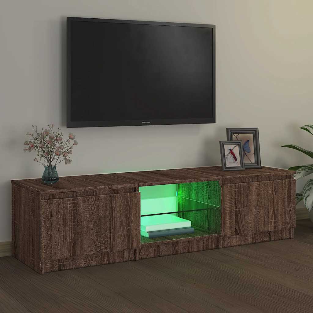 vidaXL Comodă TV cu lumini LED, stejar maro, 140x40x36 cm