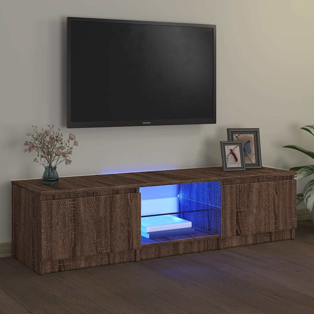 vidaXL Comodă TV cu lumini LED, stejar maro, 140x40x36 cm
