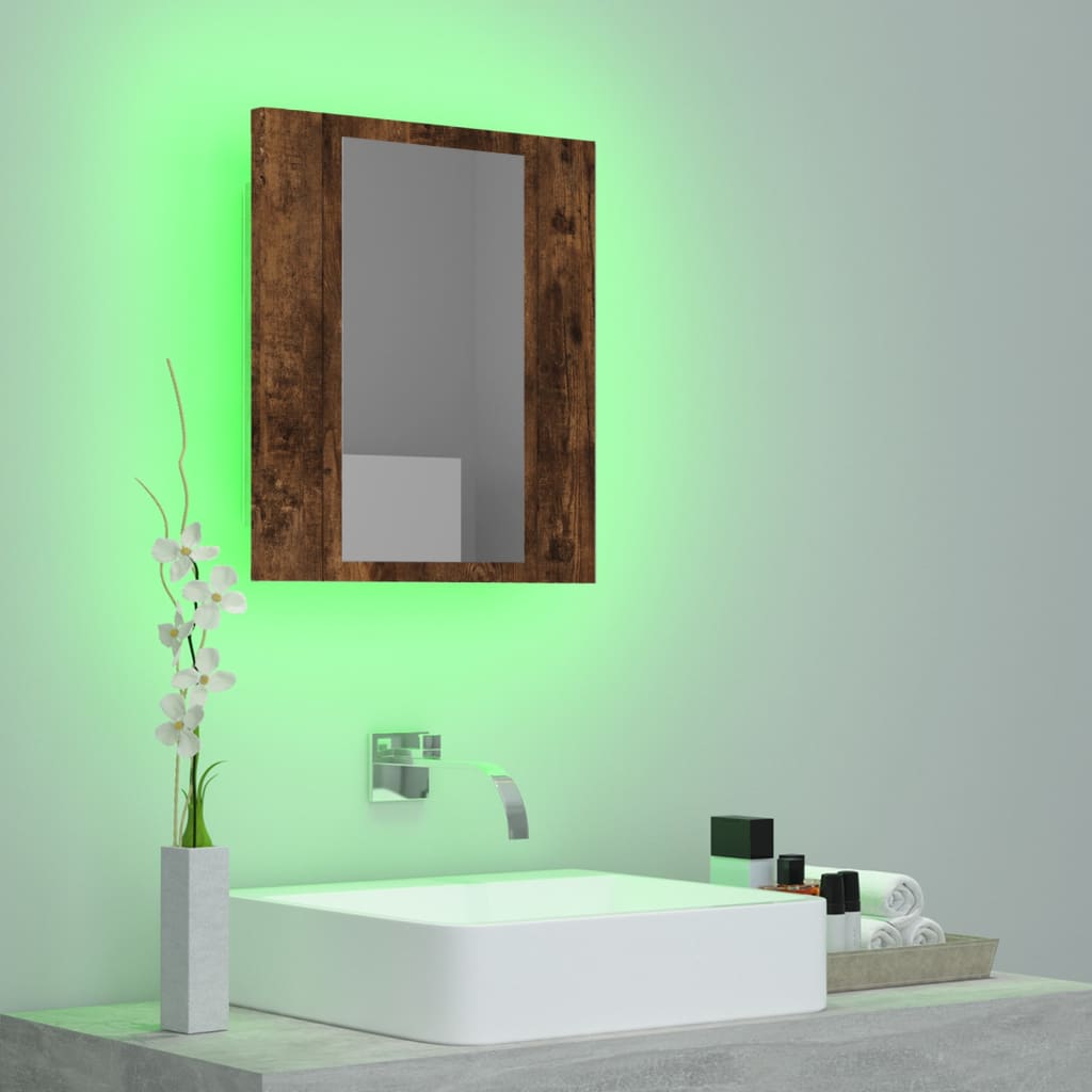 vidaXL Dulap cu oglindă de baie LED, stejar fumuriu, 40x12x45 cm, lemn vidaXL Dulap cu oglindă de baie LED, stejar fumuriu, 40x12x45 cm, lemn